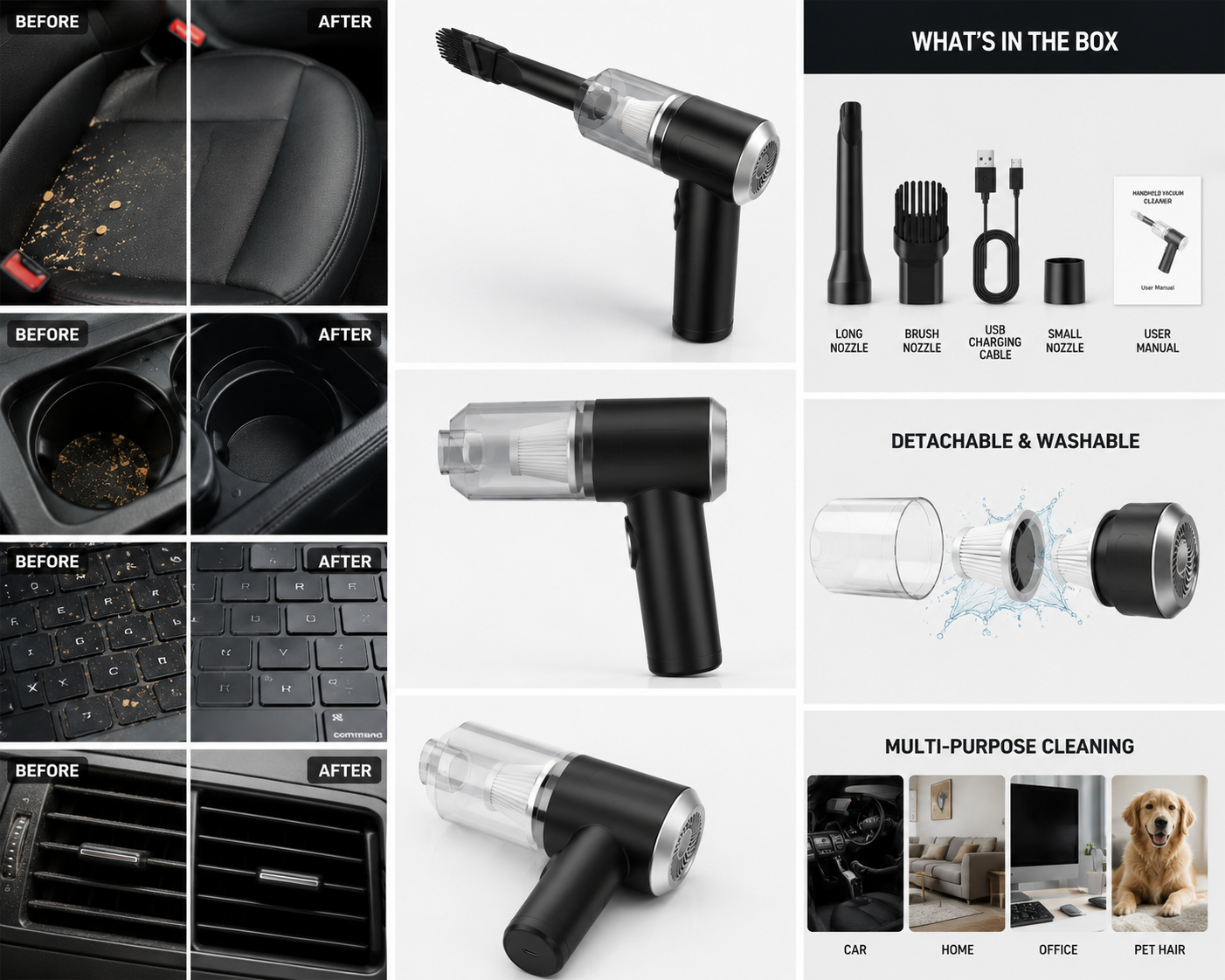 AutoVac Pro™ – Kraftfull sladdlös handdammsugare
